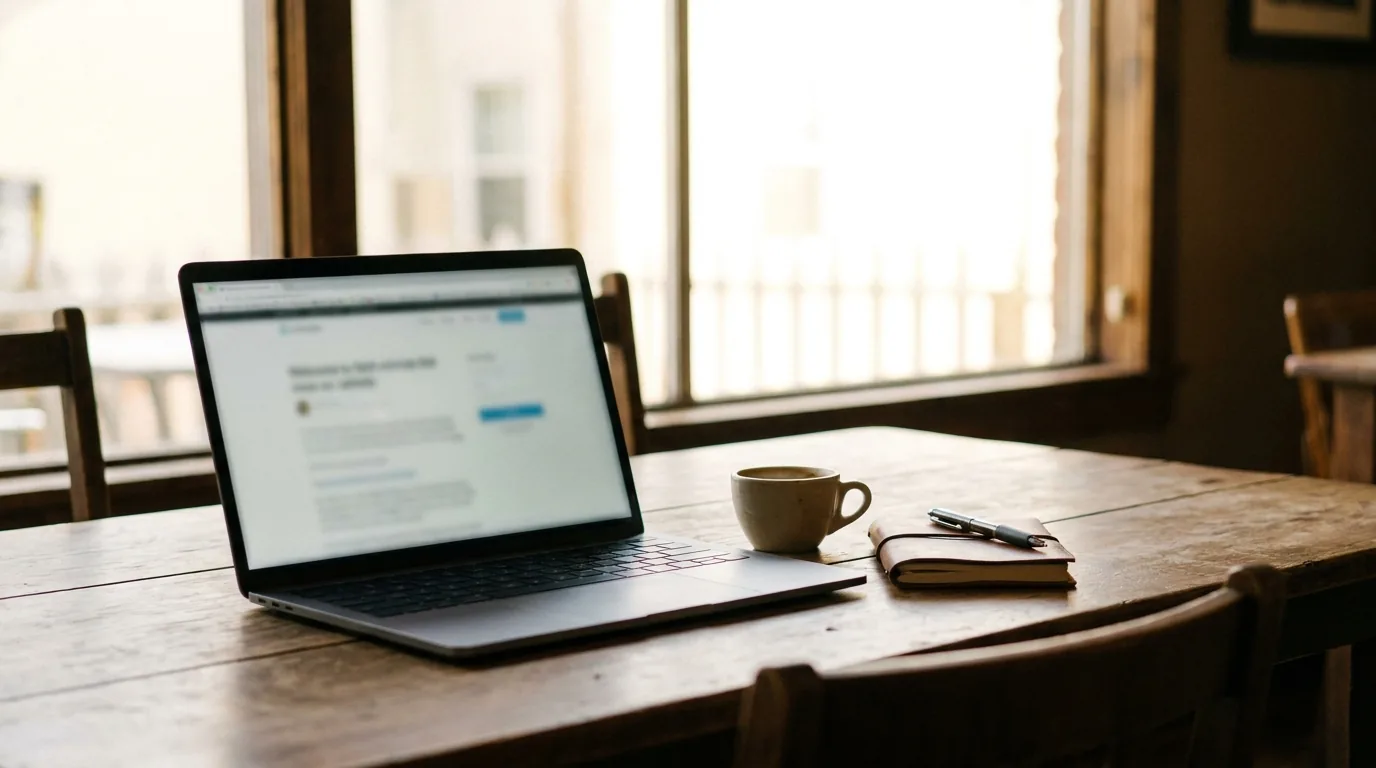 Ordinateur portable et café sur une table, pour préparer le budget d'un site de restaurant