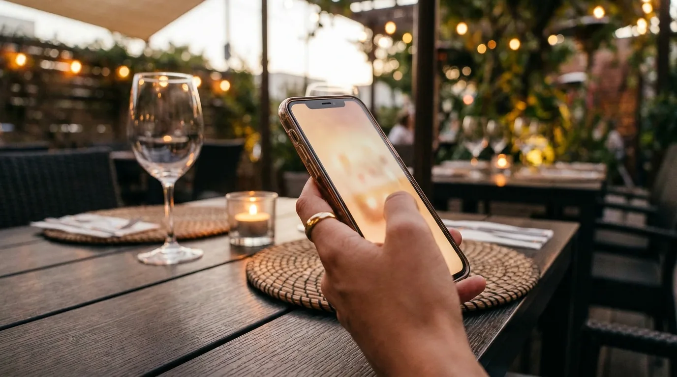 Client réservant une table de restaurant en ligne depuis son smartphone